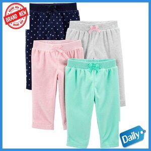 4-Pack Baby Girls Fleece Pants Soft Cotton Banded Cuffs